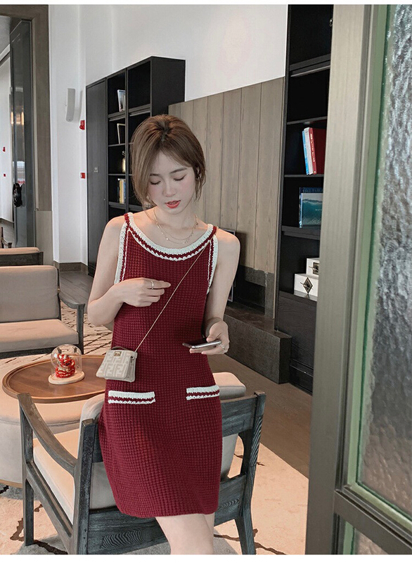 New in early summer! [wgwe] simple sleeveless woven contrast dress 1399# PCZ