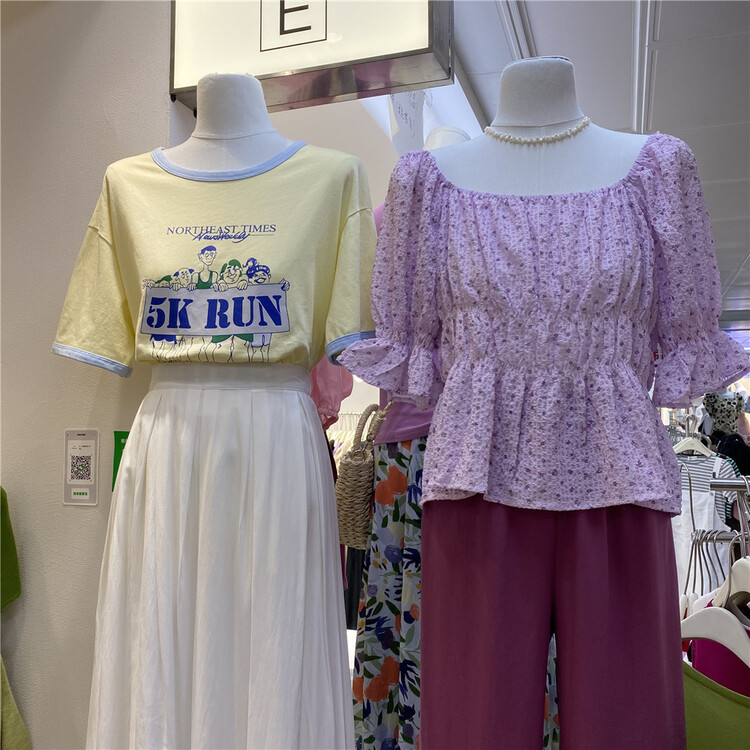 【E】 Personalized print contrast round neck short sleeve T-shirt 18071# XYY