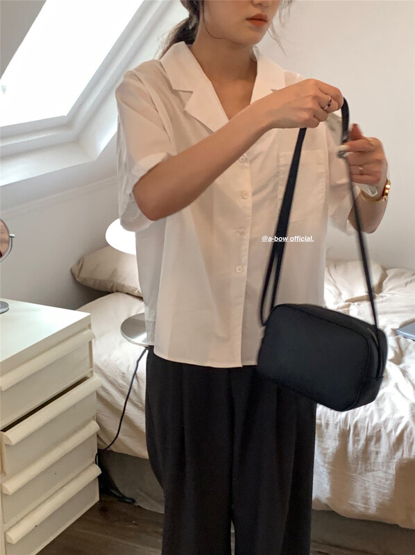 [a-bow studio] Korean Lapel short sleeve temperament net color shirt 15177# zjy