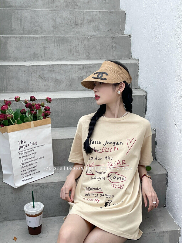 [Sze] casual trend loose letter short sleeve T-shirt 60077# zxx