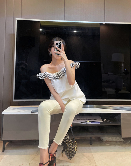 [angelyue] Vintage shirt with stitching design (excluding necklace) 111cy# LSL