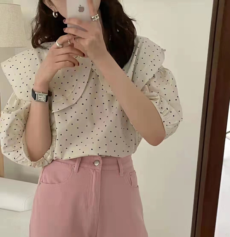 [baby] Korean Lapel versatile Polka Dot Shirt 8580# WTT