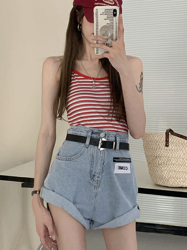 [ten. Ten] Korean version ins high waist thin personalized Wide Leg Denim Shorts ys1-99921# WPL