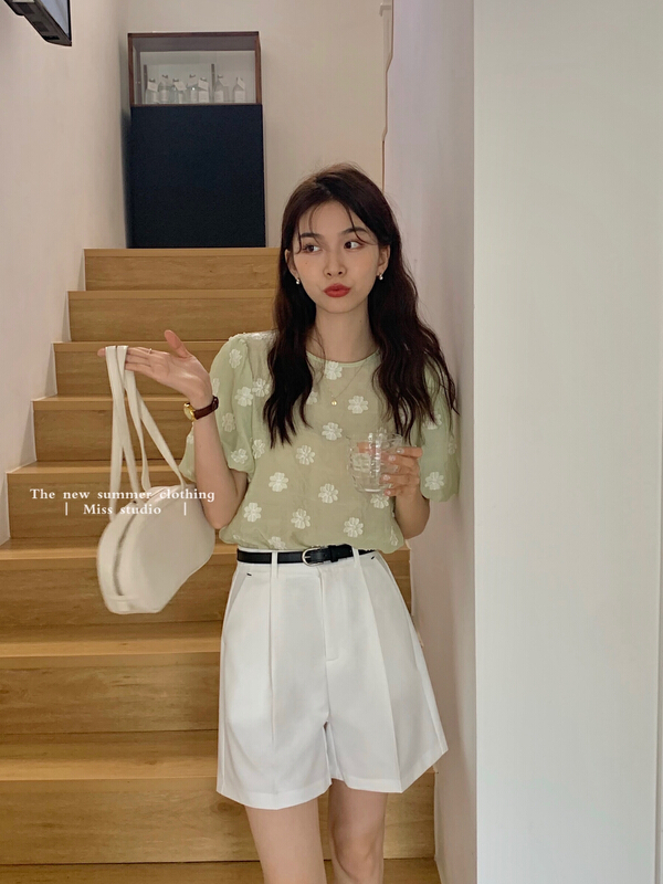 New in early summer! [miss miss miss home] round neck jacquard Korean small shirt 2f033# ZSY