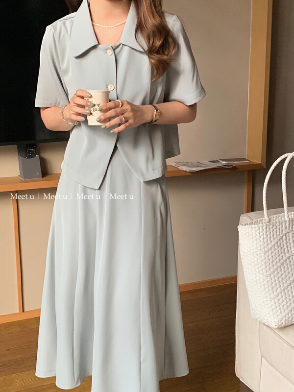 New in early summer! [meetu] Korean style short coat + + slim skirt suit 22055# ZSY