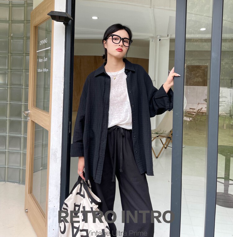 [Rin] simple temperament woolen long sleeved shirt 21007# cqw