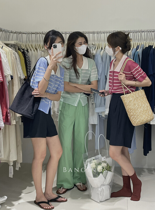 [bangings] refreshing Stripe Polo short sleeve knit cardigan 0226# CLS