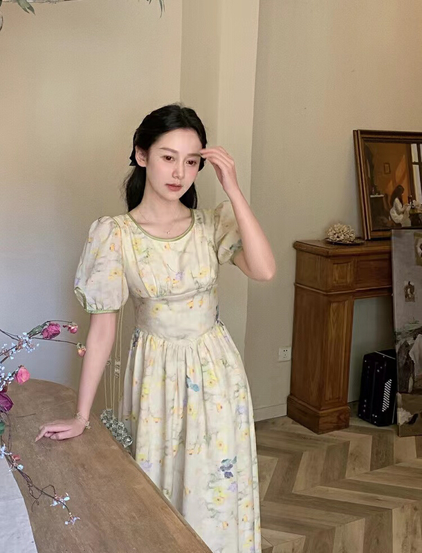[are studio] French print waist dress 81153# zxx