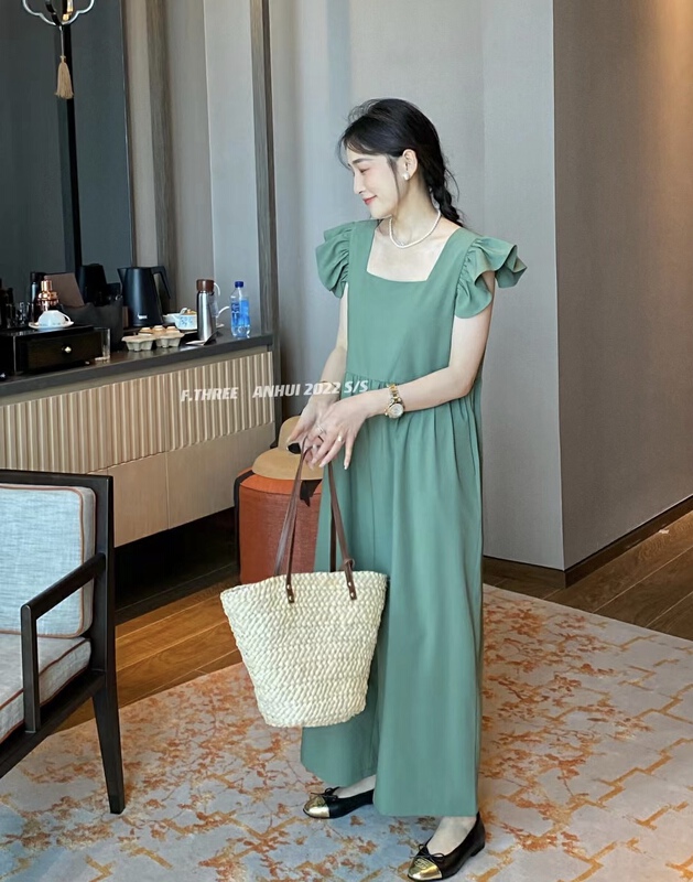 [f.three] lotus leaf sleeve strap Ultra Slim one-piece pants (with removable belt) 95187# XJ
