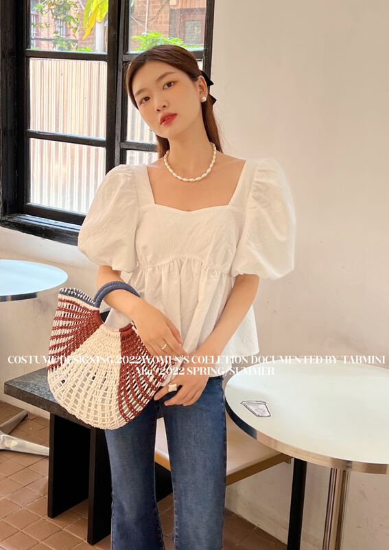 New year in early spring! [tabmini] Korean slim square neck versatile short sleeve T-shirt c19461# WPL