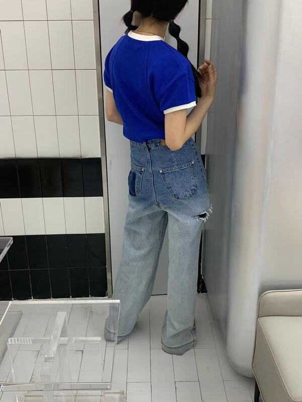 [9hour] personalized gradient pierced long jeans 70206# zxl