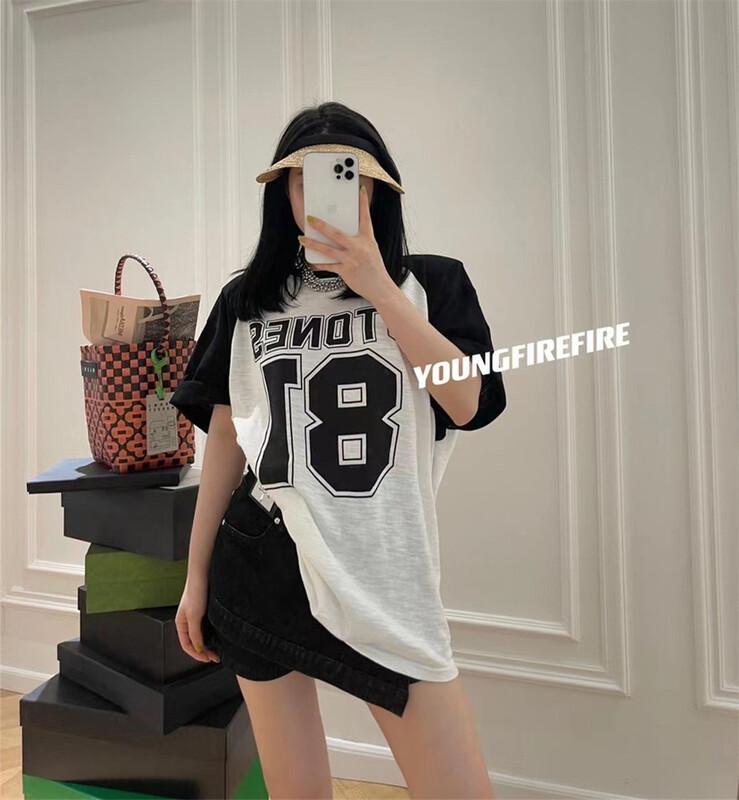 [Fire] Korean No. 81 color blocking short sleeve T-shirt hxt859# XJ