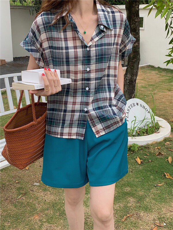 [m-canvas] checkered breasted Korean shirt 8222# lwy