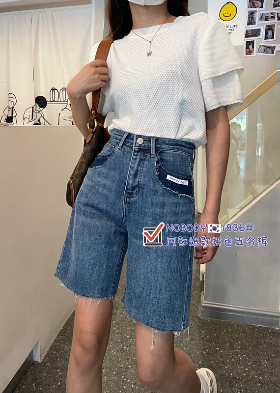 New in early summer! [pour one] thin elastic five point denim shorts f1836# L