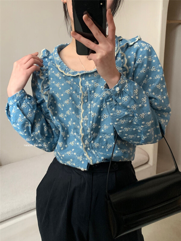Original price 77.83! New year in early spring! [seek peach] fashionable single breasted comfortable shirt 80036# ll