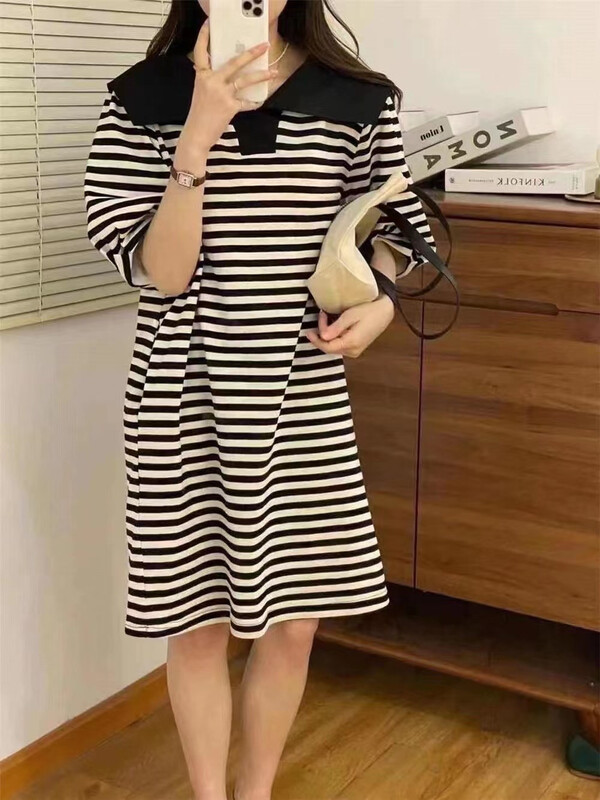 [misu +] Korean striped Pullover dress 80521# ZZL