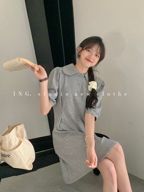 New in early summer! [ing] casual simple Polo neck slim short dress ing-7655# L