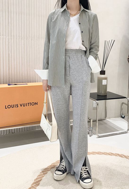 [Hanna including that] elastic waist split thin straight casual pants m3080# XJ
