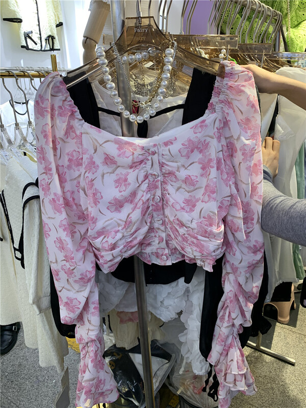 goods in stock! [goblin] Korean style one shoulder chiffon floral blouse 2298# PCZ