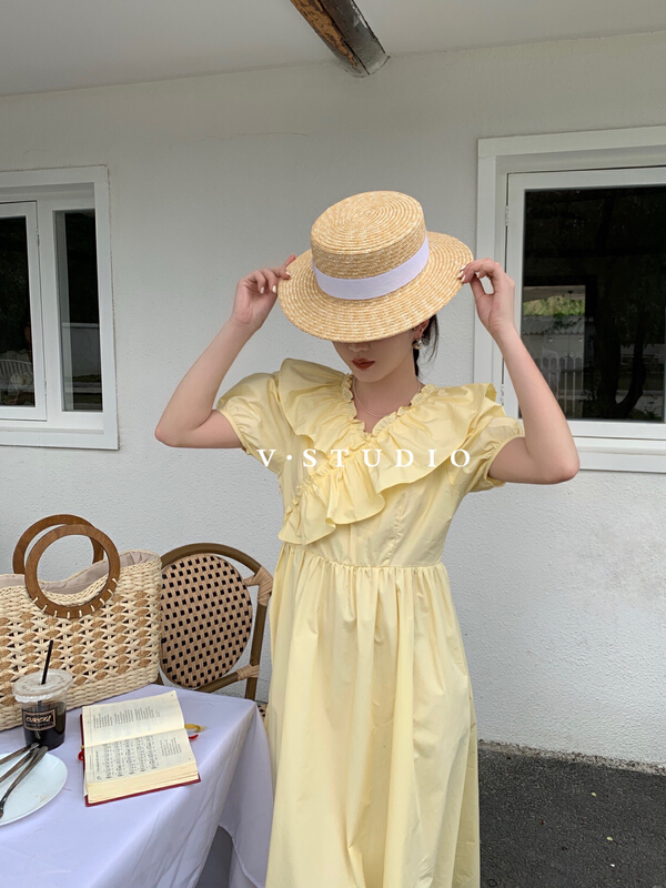 [v.] fashion temperament lotus leaf V-neck slim dress 6650# ll