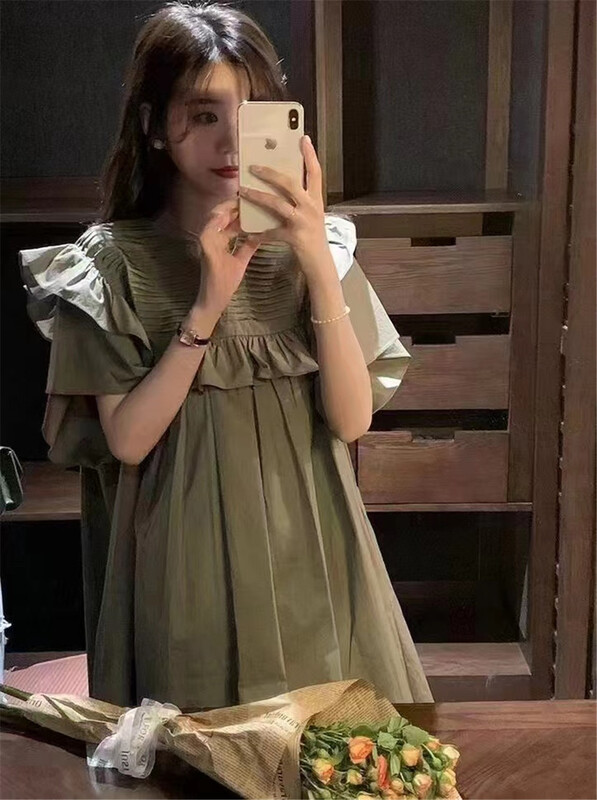 [N21] French round neck loose ear edge dress 8827# WPL