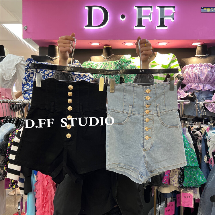 goods in stock! New in early summer! [d.ffstudio] high waist breasted washed denim shorts ys8-860# WTT