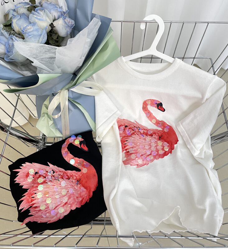 [miss fit lady] Swan print Sequin sweater 88823# XYY