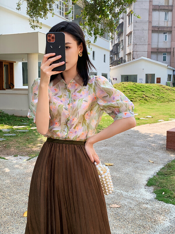 [Hanna Hanna] temperament commuter Lapel print versatile shirt m10050# XJ