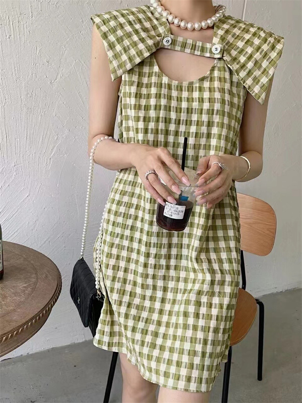 [Zhu] simple and versatile Plaid shawl + Korean Plaid slim Plaid Dress Suit 22316# LSW