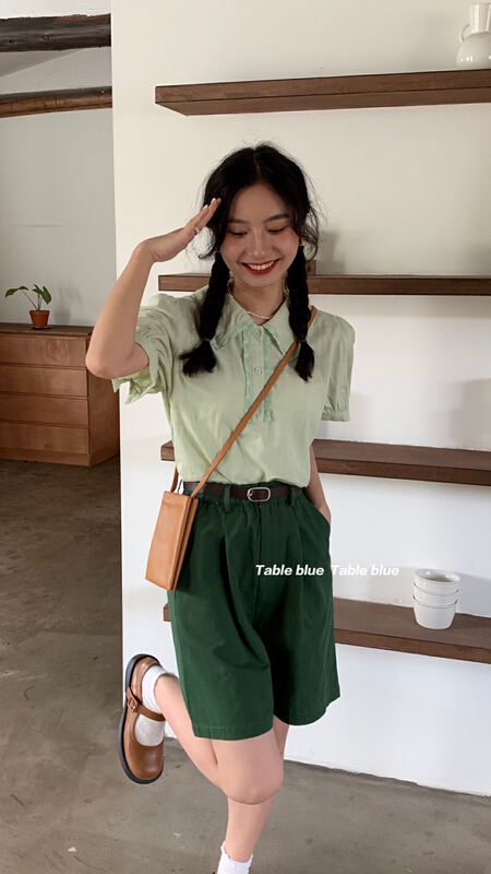 [table blue] Korean version simple aging shirt 2148# LSW