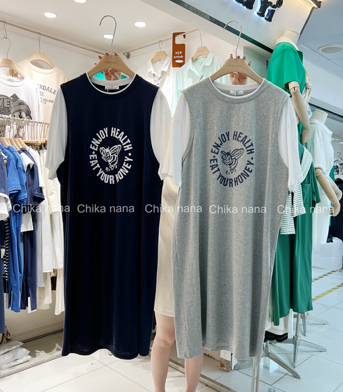 New in early summer! [Yi Jia Yi] Korean casual lazy cotton splicing long dress 7494# cqw