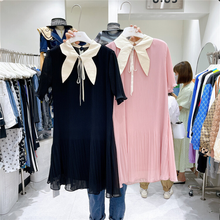 New in early summer! [UUS] sweet Japanese color contrast collar dress 221656# zyh