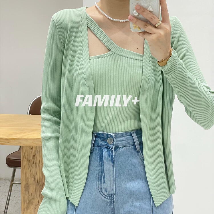 New year in early spring! [family +] Korean version simple bead hanging neck sling + comfortable sunscreen cardigan suit 22205# ozq