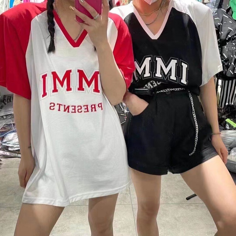 [DL] Korean letter V-neck short sleeve T-shirt 8527# WTT
