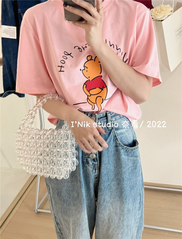 goods in stock! New year in early spring! [Naikan Nik] Korean cartoon Winnie bear printed short sleeve T-shirt 8305# lwy