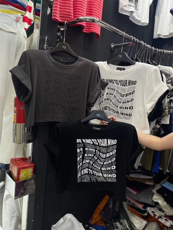[Yu] personalized letter shoulder pad short sleeved T-shirt 96800# cqw