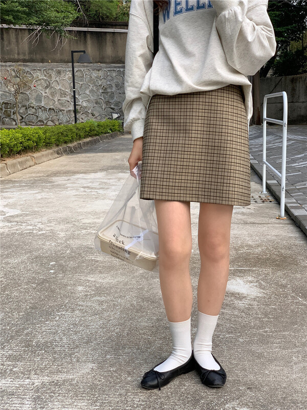 [feeding] Vintage Plaid slim skirt 7718-h7# cqw