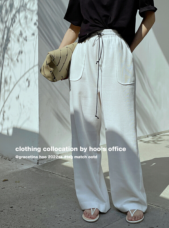goods in stock! New year in early spring! [gracetina Hoo] simple and fashionable small fragrance elastic waist loose wide leg casual pants k9027# zxl