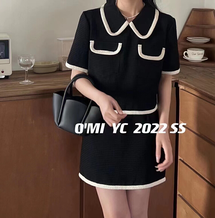 New in early summer! [O MI] contrast color small fragrance temperament coat + slim and versatile skirt suit ys-3603# HBx