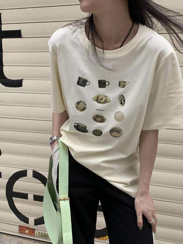 New in early summer! [9hour] Korean simple printing short sleeve T-shirt 4566# zxl