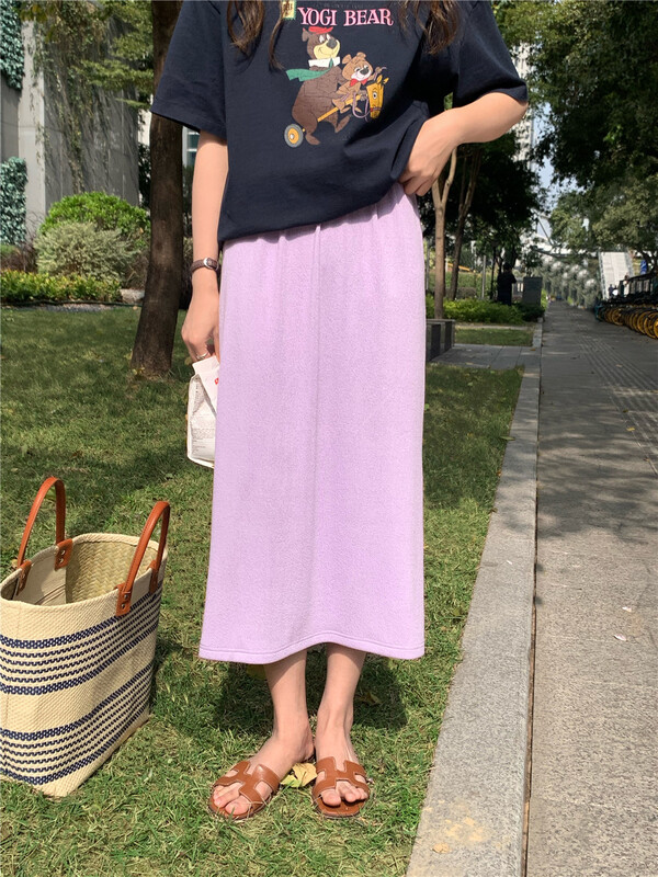 [feeding] Korean solid color elastic waist skirt 7781-h7# cqw