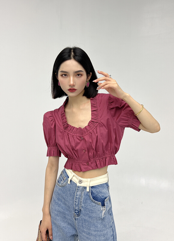 [d.two D2] design sense niche short bubble sleeve blouse 2221227# zxl