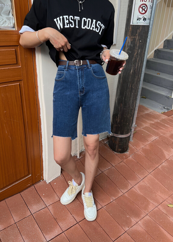 [hakie] slim, loose and comfortable 5-point denim shorts (with belt) 9967# ozq