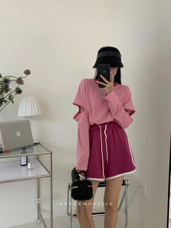 [after. 90] Korean round neck T-shirt + comfortable casual Shorts Set 2327# ll