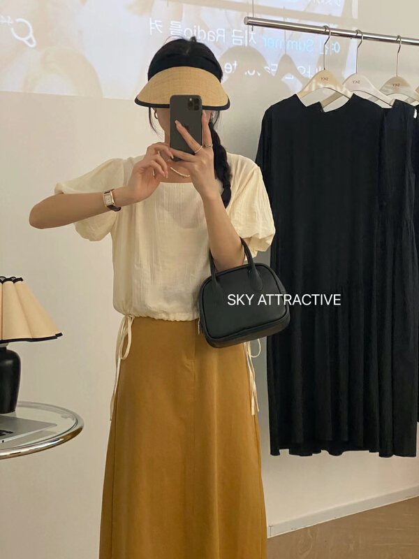 [sky] bubble sleeve comfortable Korean shirt 19285# HBx