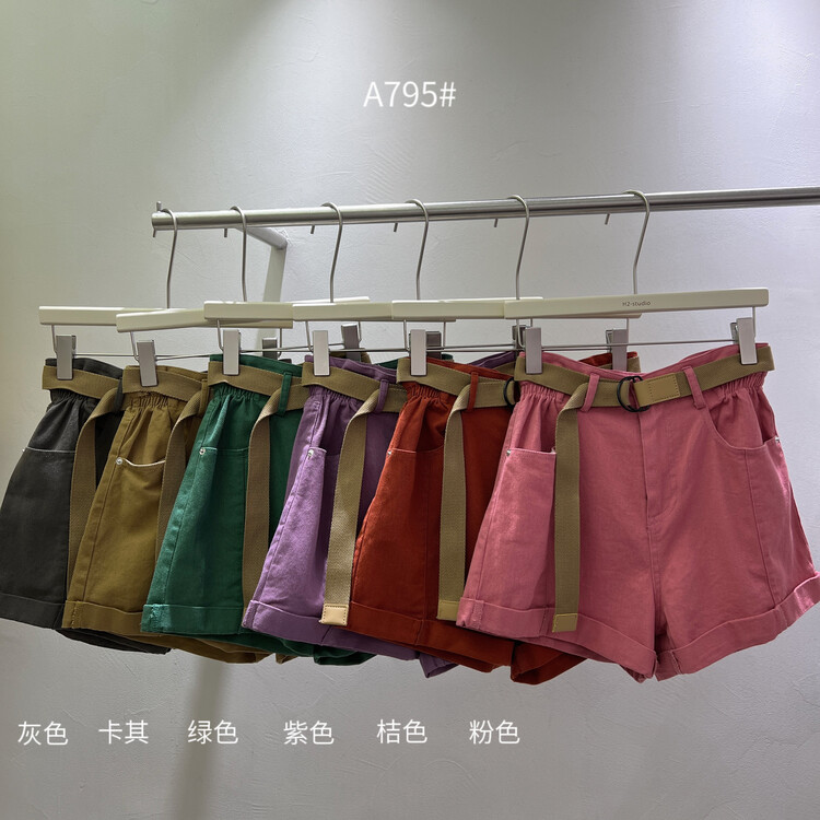 [h2-studio] high waist, thin and wide legs, versatile casual shorts (with belt) a795# HBx