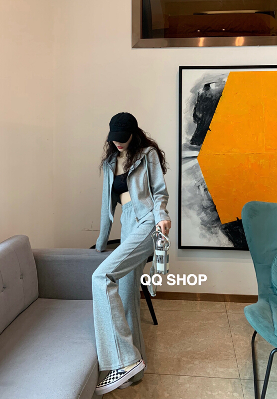 goods in stock! New year in early spring! [QQ shop] comfortable hooded zipper top + simple and versatile Pants Set 86018# ozq