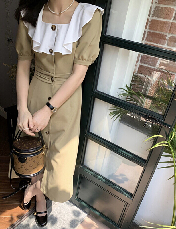 goods in stock! New in early summer! [JH] temperament doll collar contrast dress 41445# PCZ