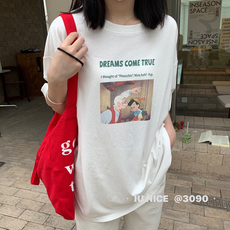 New in early summer! [IU nice] Korean puppet printed short sleeve T-shirt 3090# L