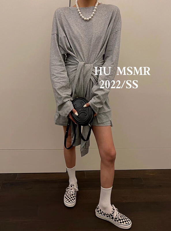 New in early summer! [Hu] simple and versatile solid color medium length bandage long sleeve T-shirt 6632-1# zyh